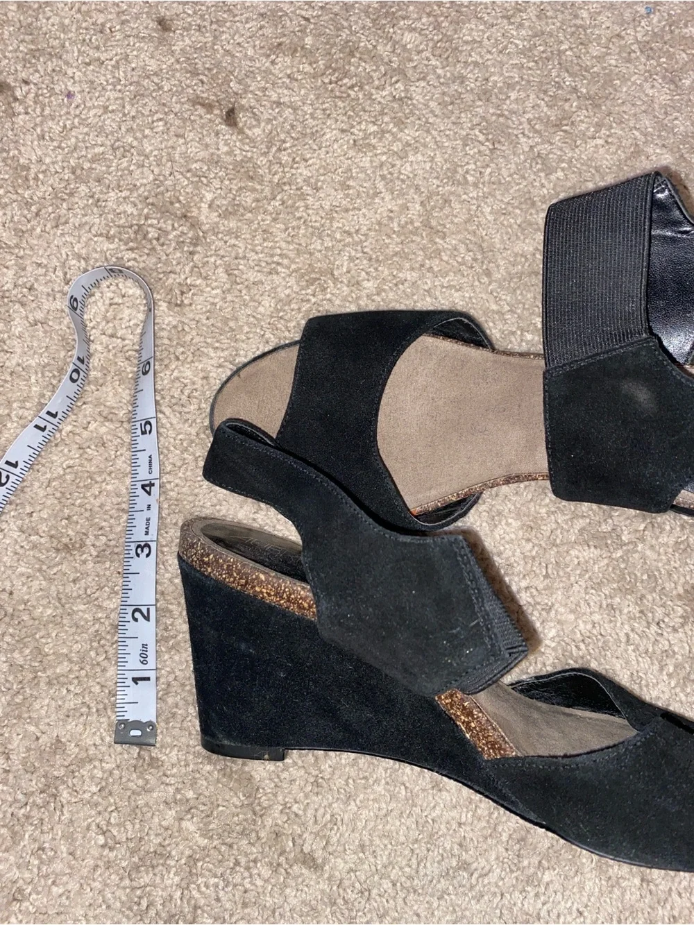 Black Suede Wedge Sandals with Elastic Ankle Strap